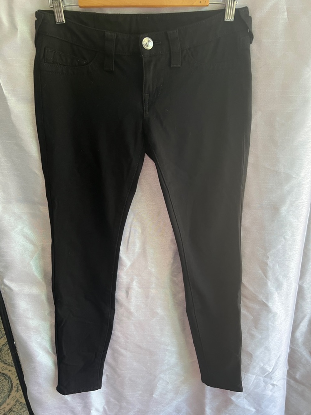 True Religion Ponte Black Leggings spandex blend 28 waist rear pockets